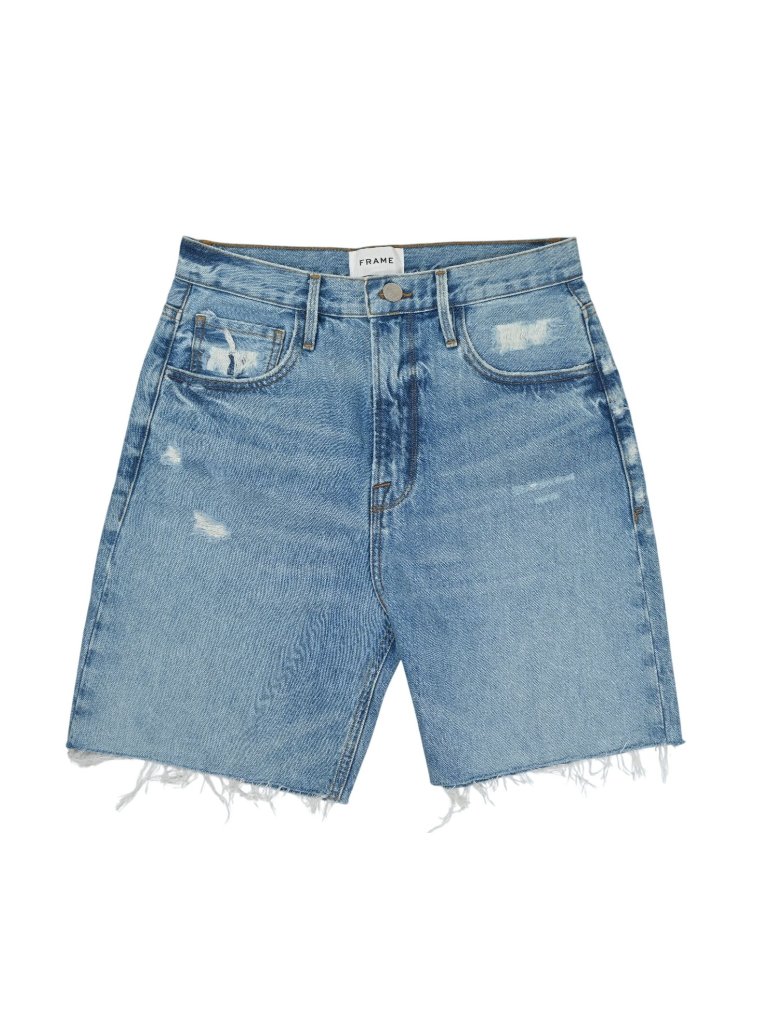 Frame Le Vintage Bermuda Denim Shorts In Mid Denim Blue